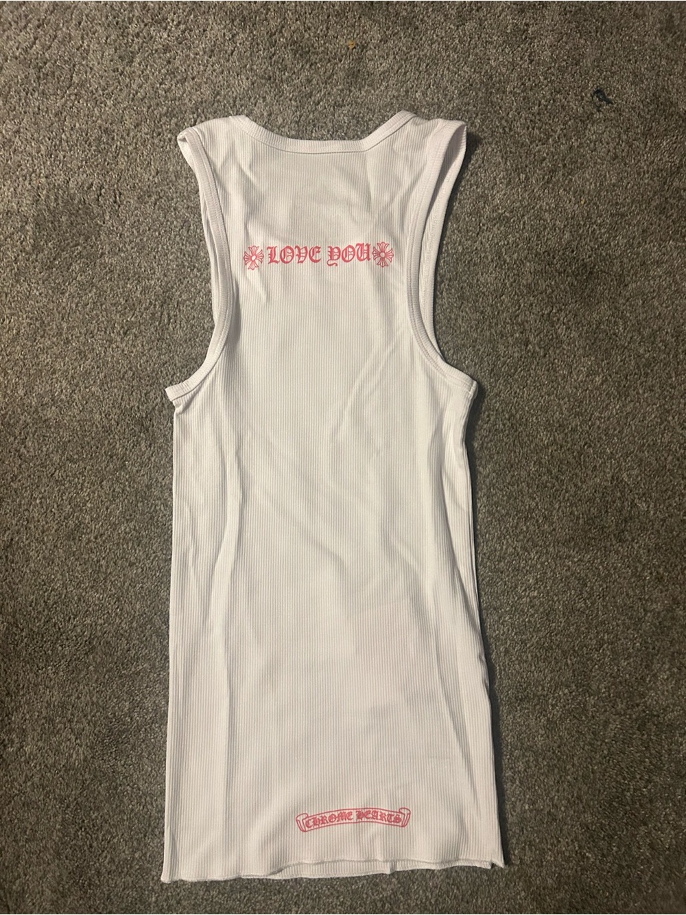 White Ribbed Tank with Red 'Love You' and Logo